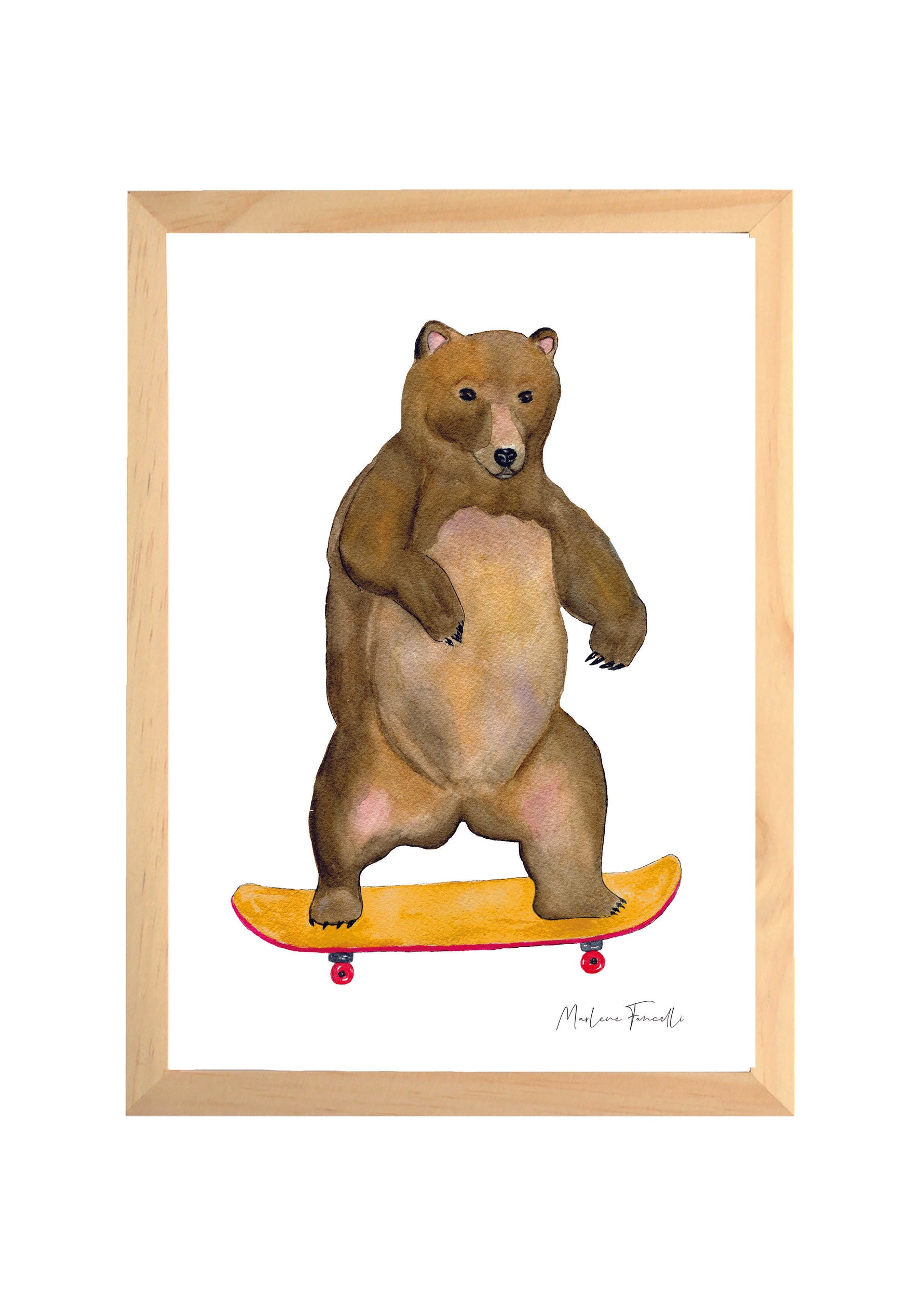 Cadre affiche aquarelle Ours skate image 0
