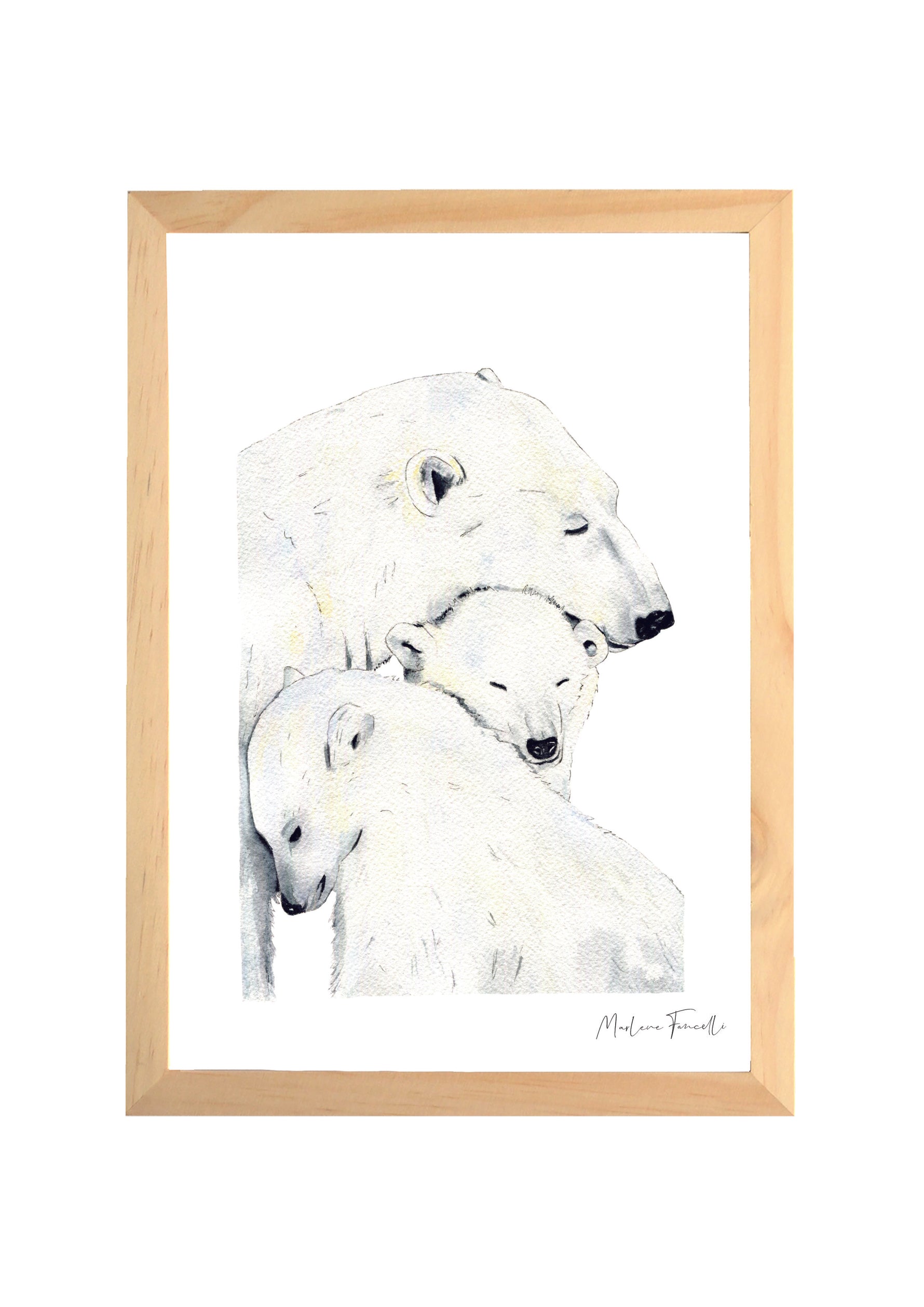 Cadre affiche aquarelle Famille Ours polaires image 0