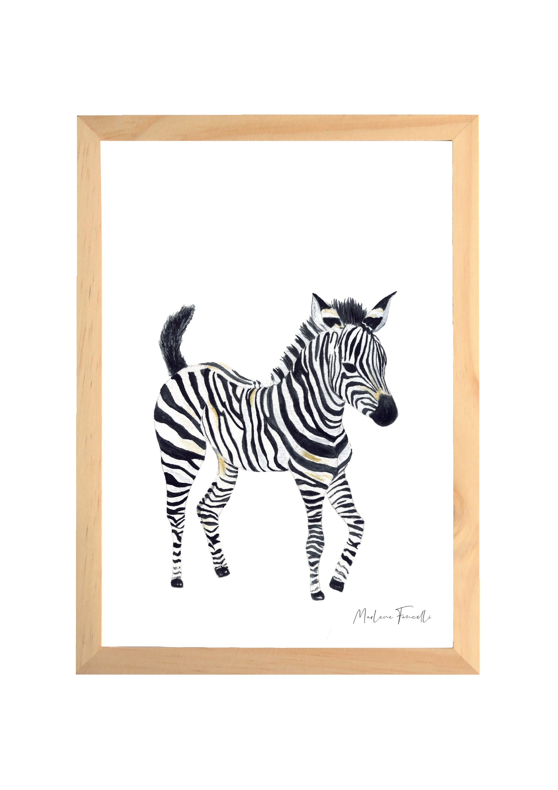 Cadre illustration aquarelle enfant d’un bébé zèbre idéal pour décorer une chambre d’enfant sur le thème de la savane