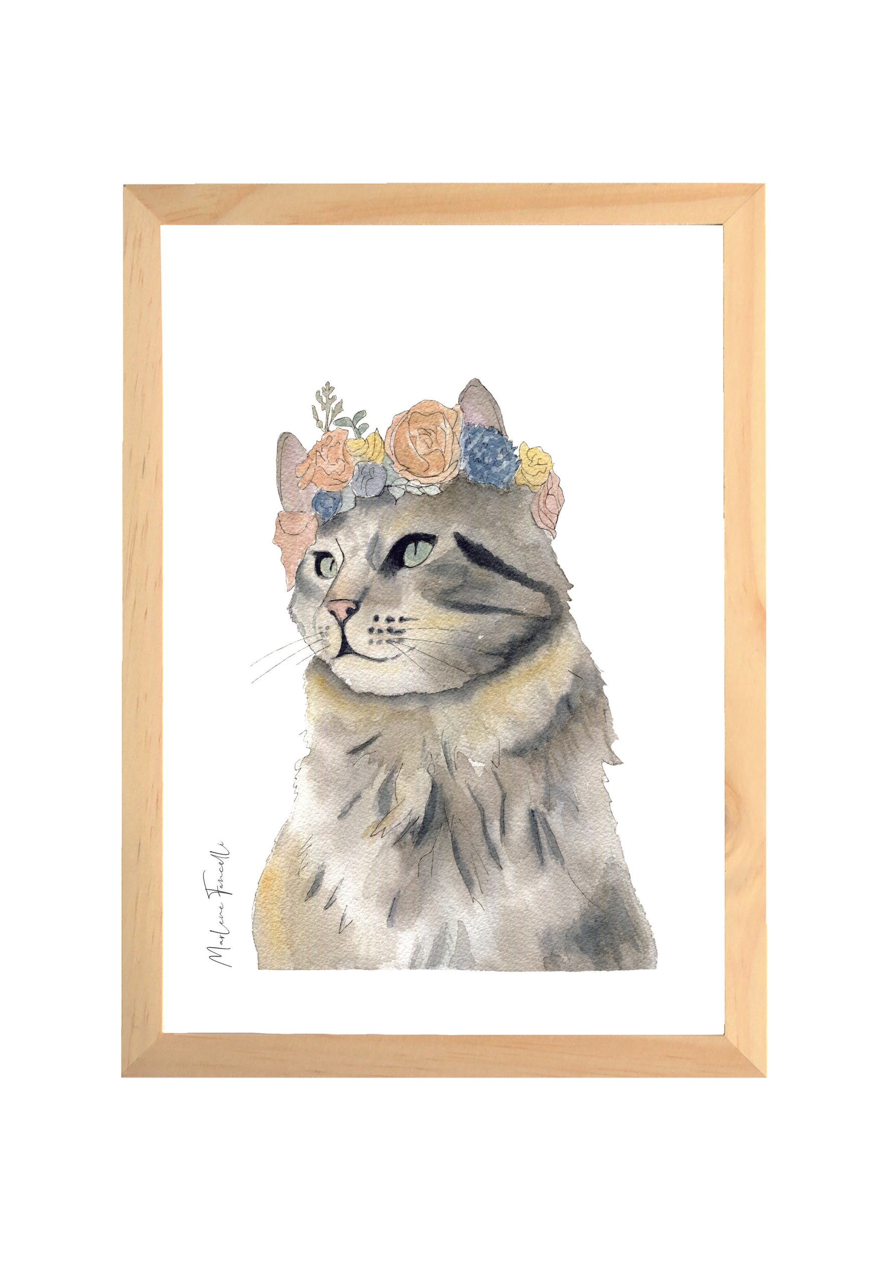 Illustration aquarelle Chat avec fleurs