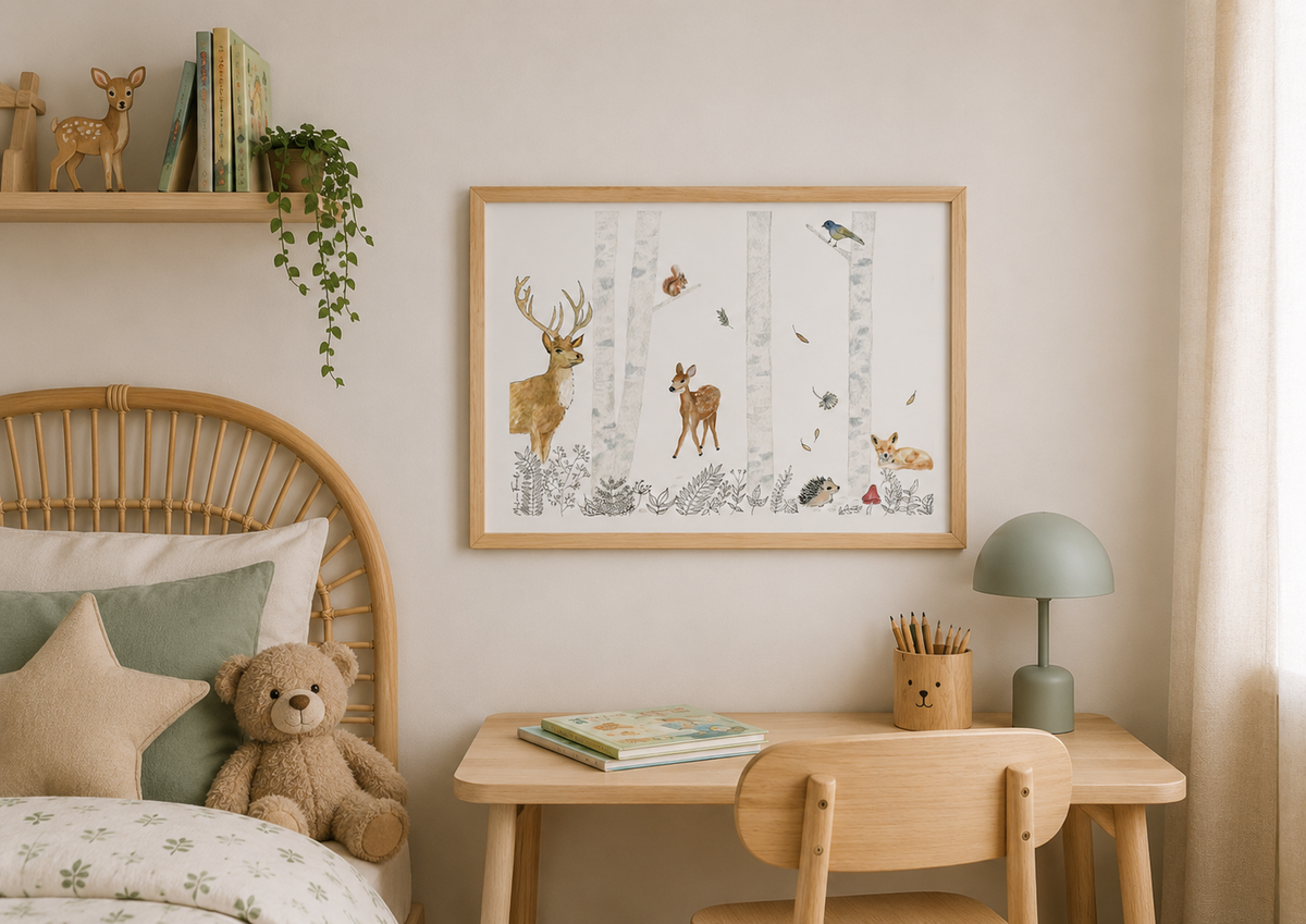 Poster aquarelle animaux de la forêt pour une décoration chambre bébé sur le thème de forêt