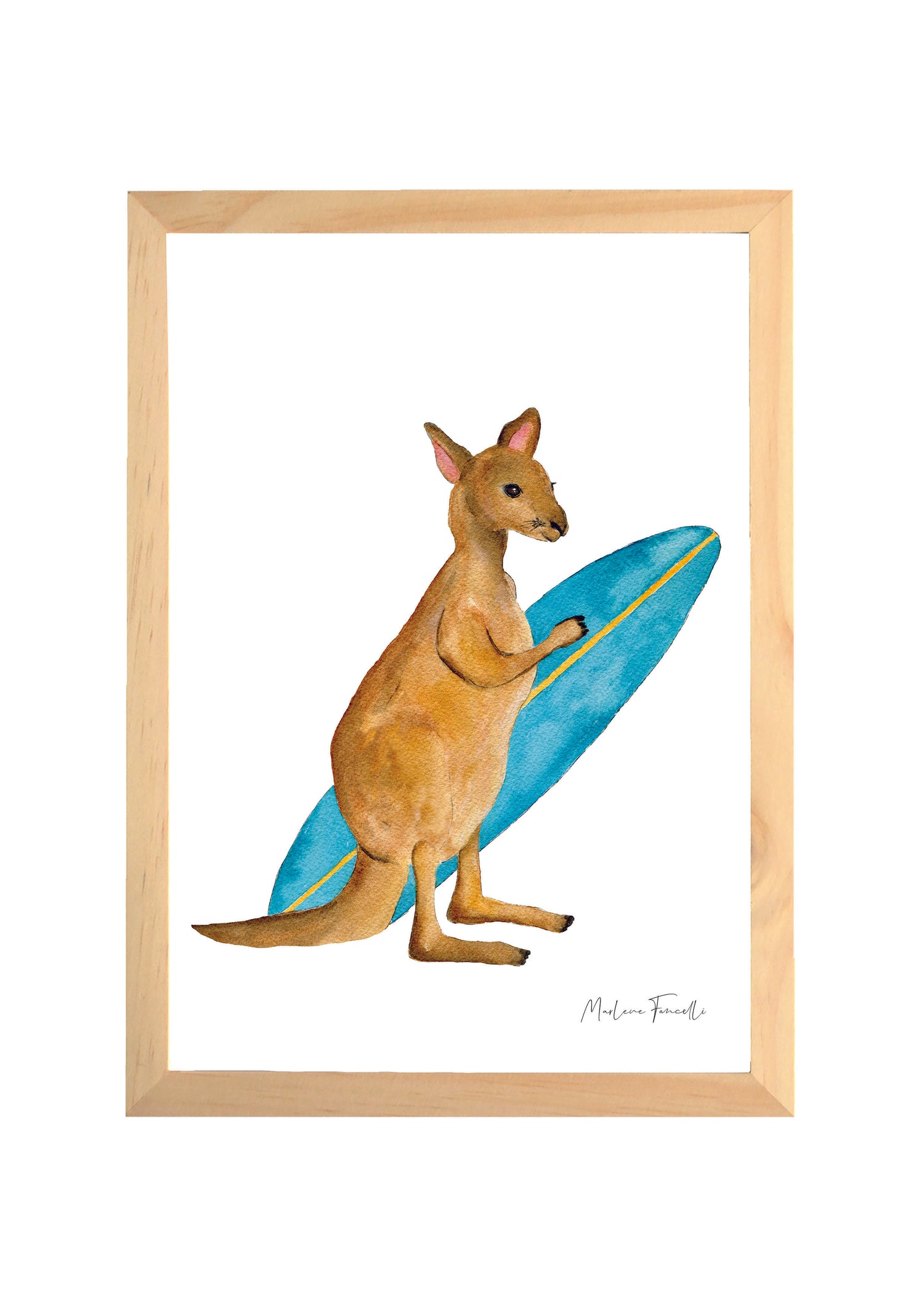 Cadre affiche aquarelle Kangourou Surf image 0