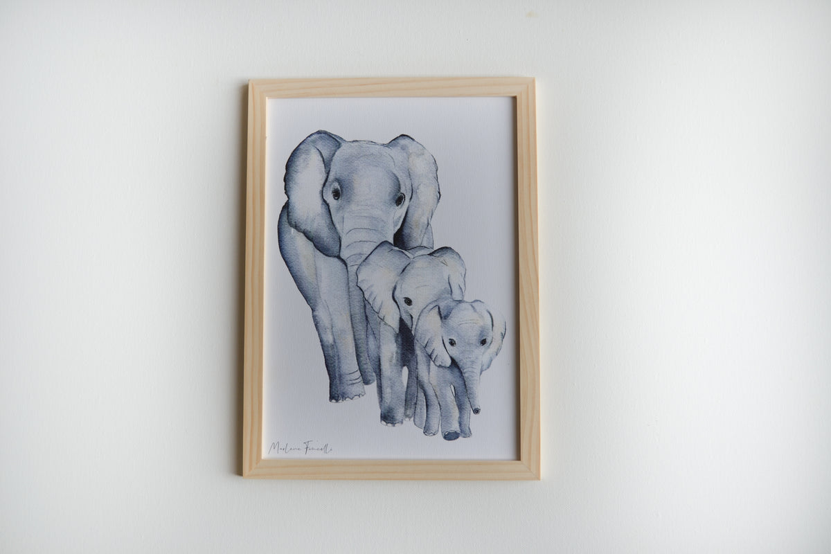 Cadre affiche aquarelle Famille Eléphant image 2