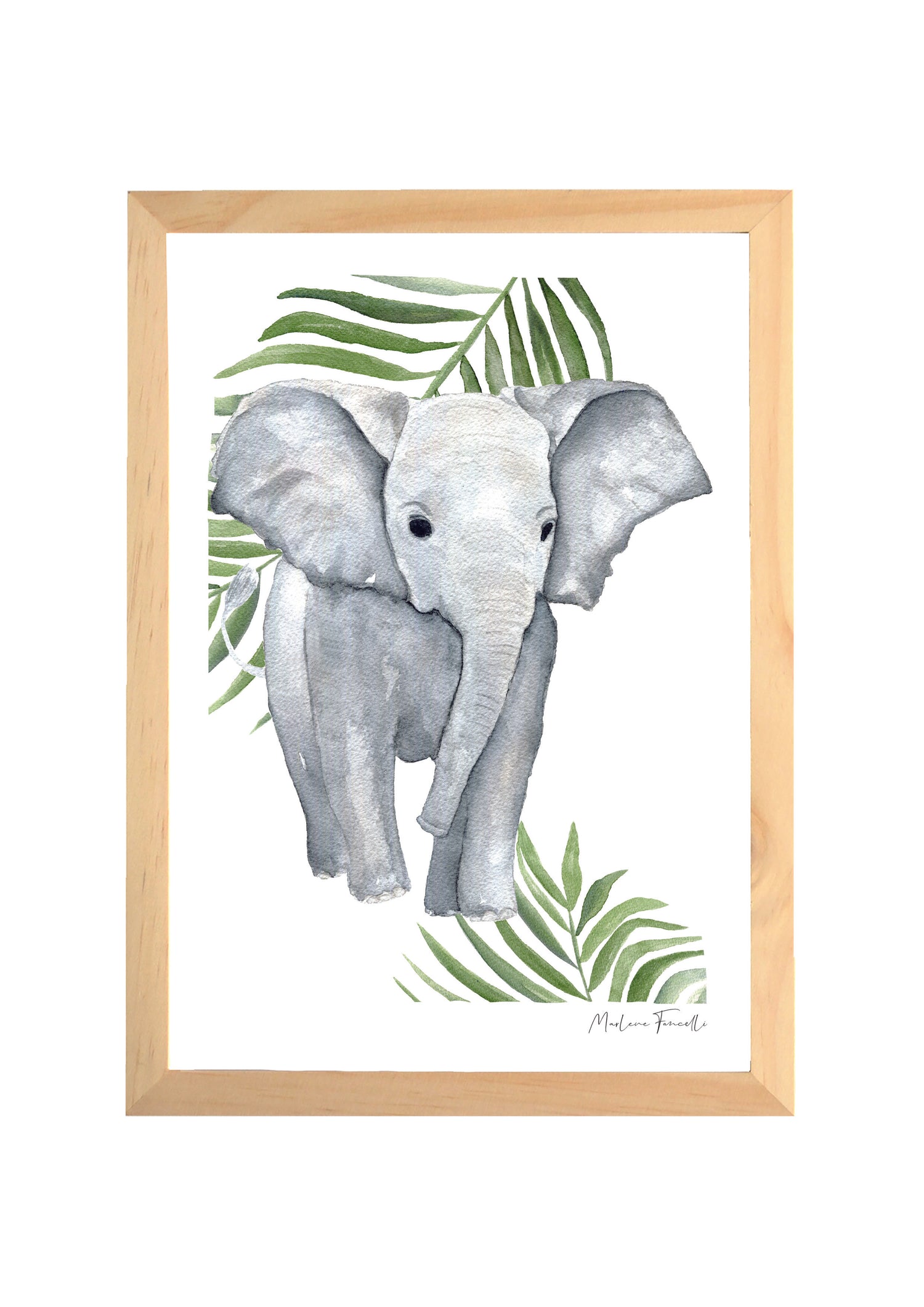 Cadre affiche aquarelle Eléphant & Feuilles Louis image 0