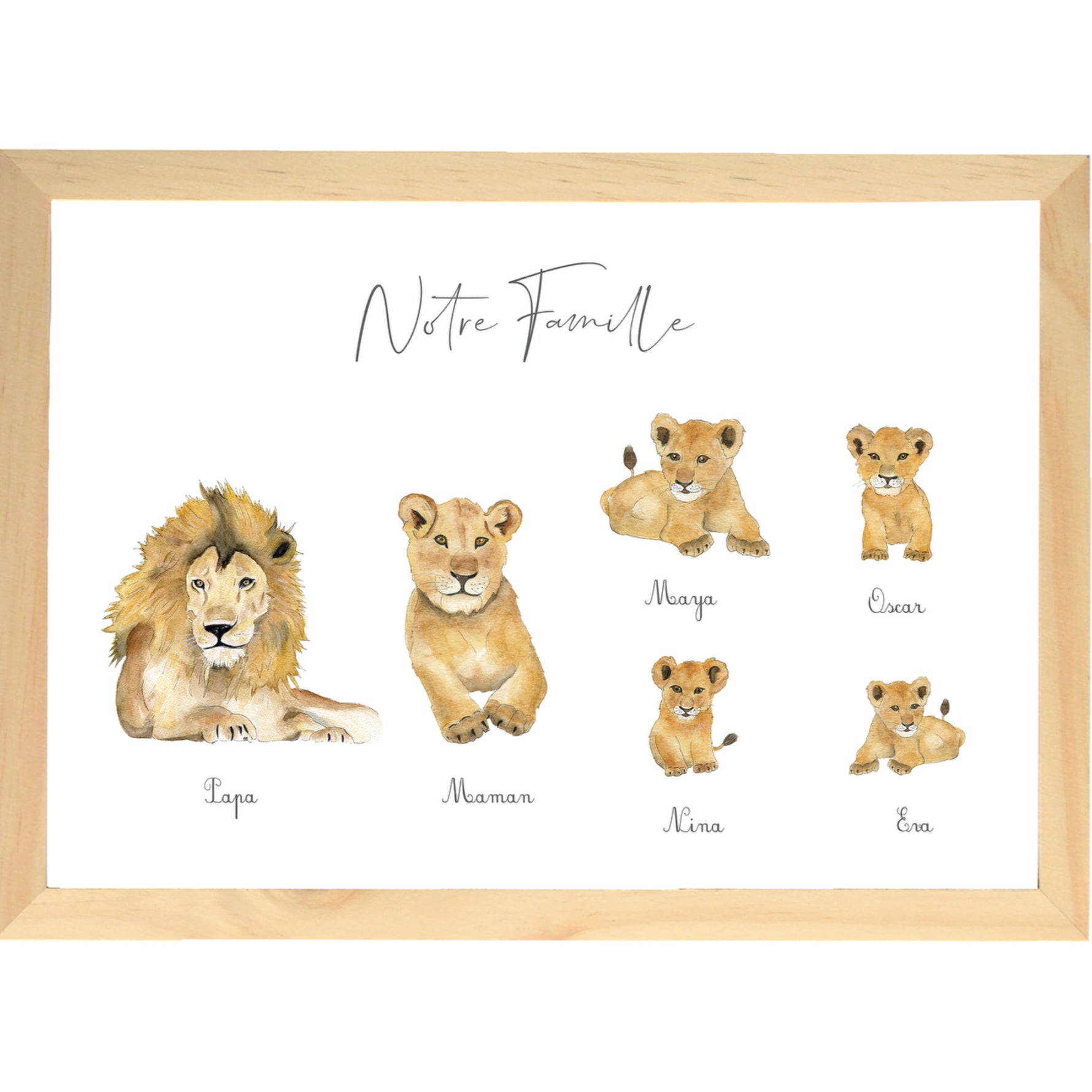Cadre Famille lion aquarelle personnalisée image 3