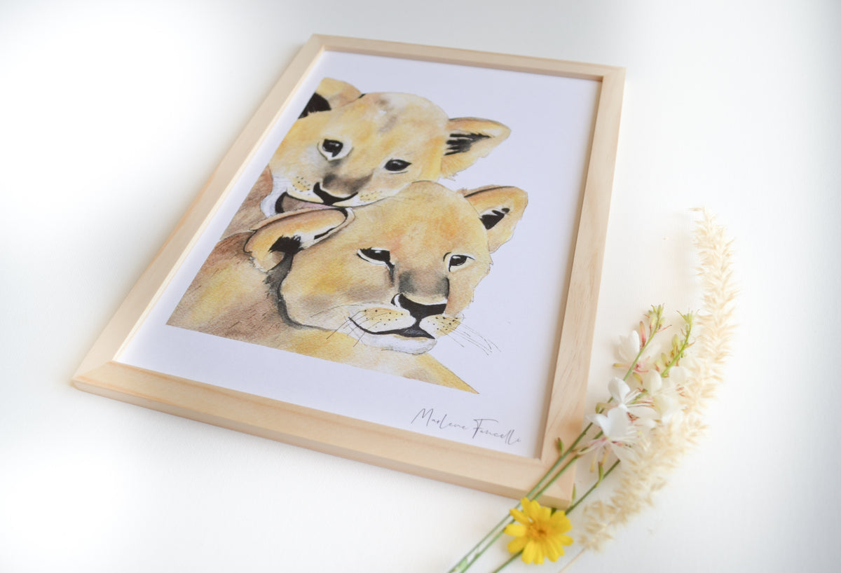 Cadre affiche aquarelle Famille Lion image 4