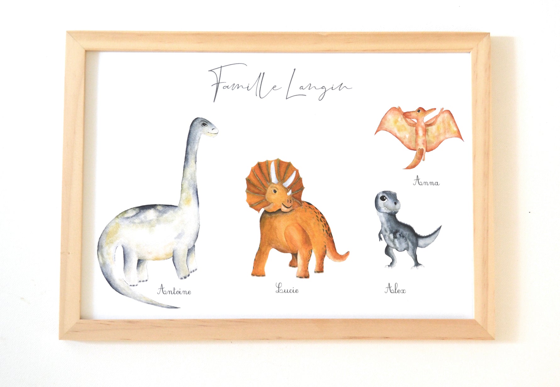 Cadre Famille dinosaures aquarelle personnalisée image 3