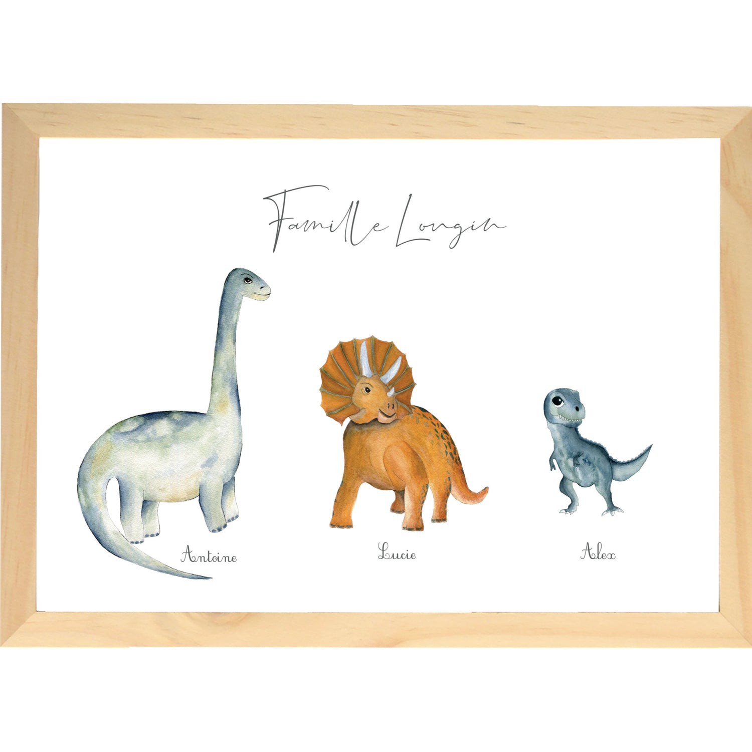 Cadre Famille dinosaures aquarelle personnalisée image 0