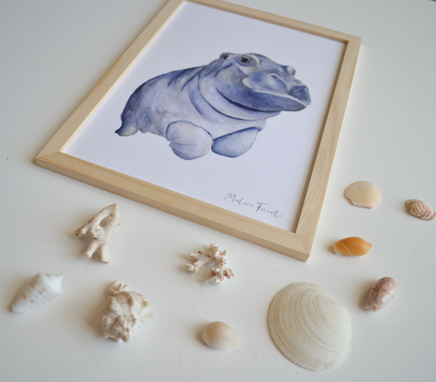 Cadre affiche aquarelle Hippopotame Valer image 1