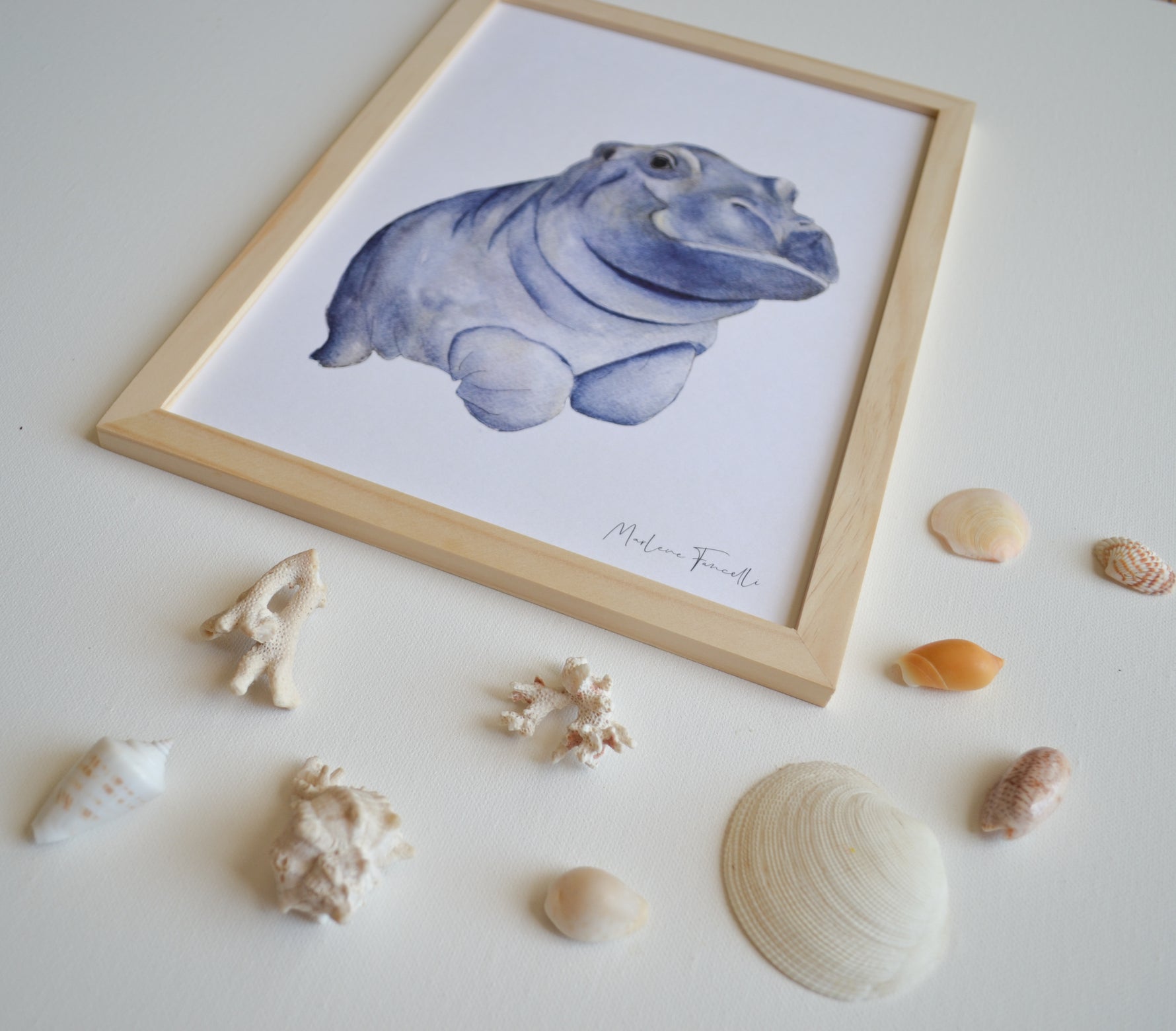 Cadre affiche aquarelle Hippopotame Valer image 1