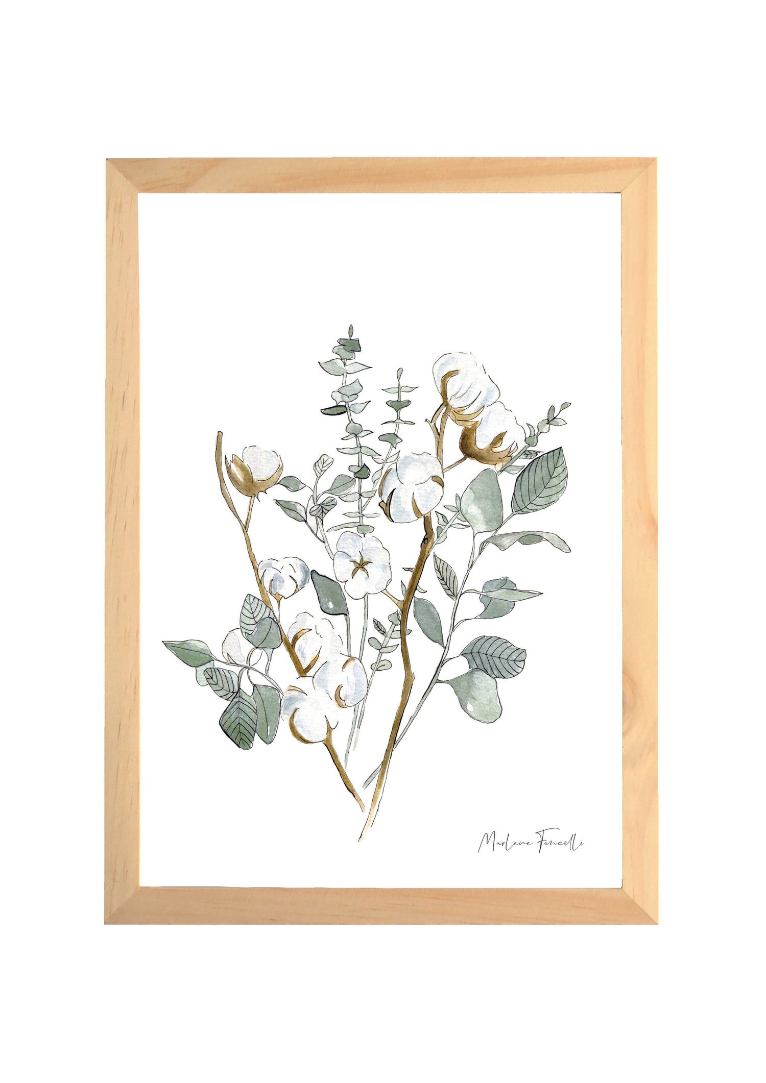Cadre affiche aquarelle Fleurs de coton & Eucalyptus image 0