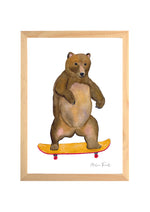 Cadre affiche aquarelle Ours skate image 0
