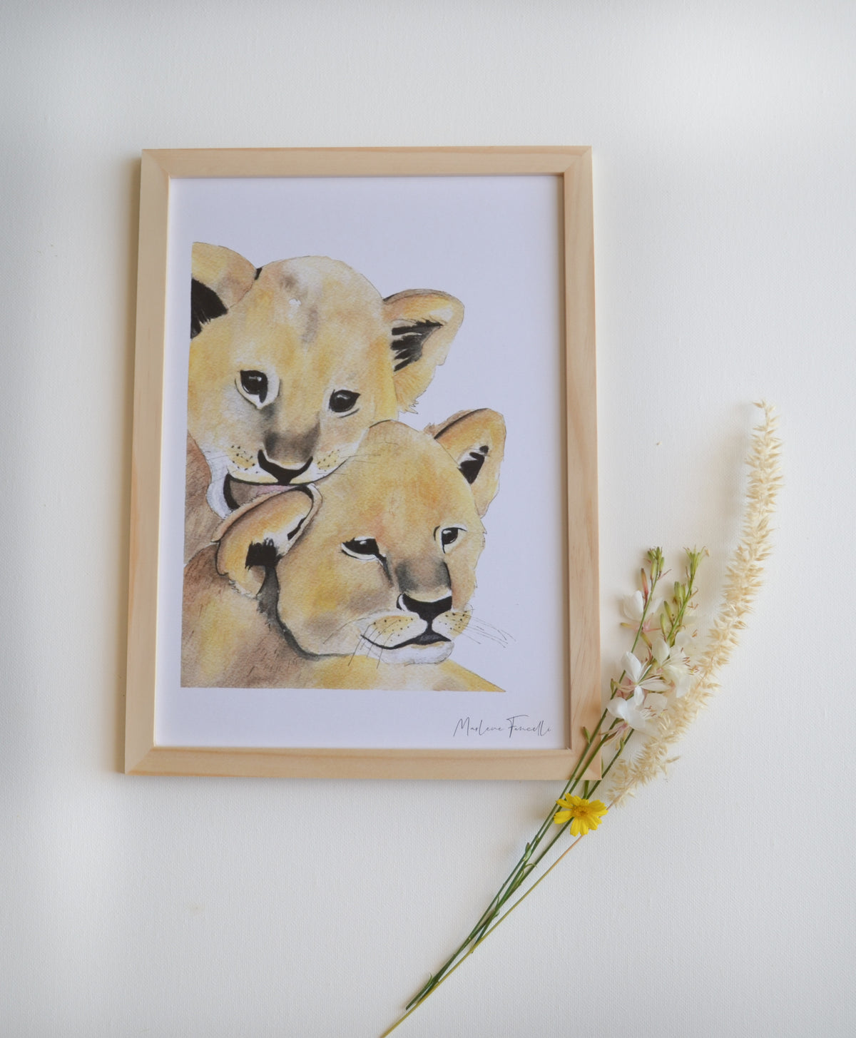 Cadre affiche aquarelle Famille Lion image 1