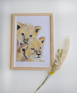Cadre affiche aquarelle Famille Lion image 1