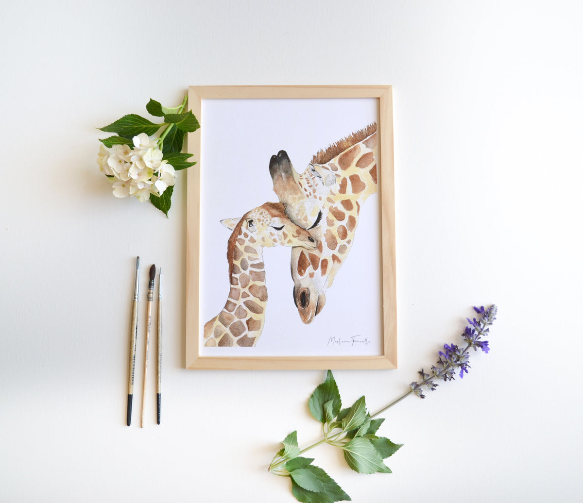 Cadre affiche aquarelle Famille Girafe image 1