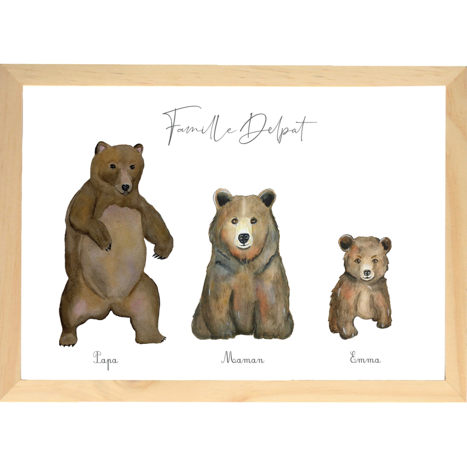 Cadre Famille Ours aquarelle personnalisée image 0