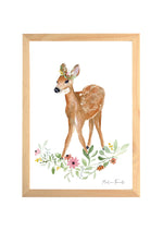 Cadre avec affiche aquarelle biche Suzy avec fleurs image 0