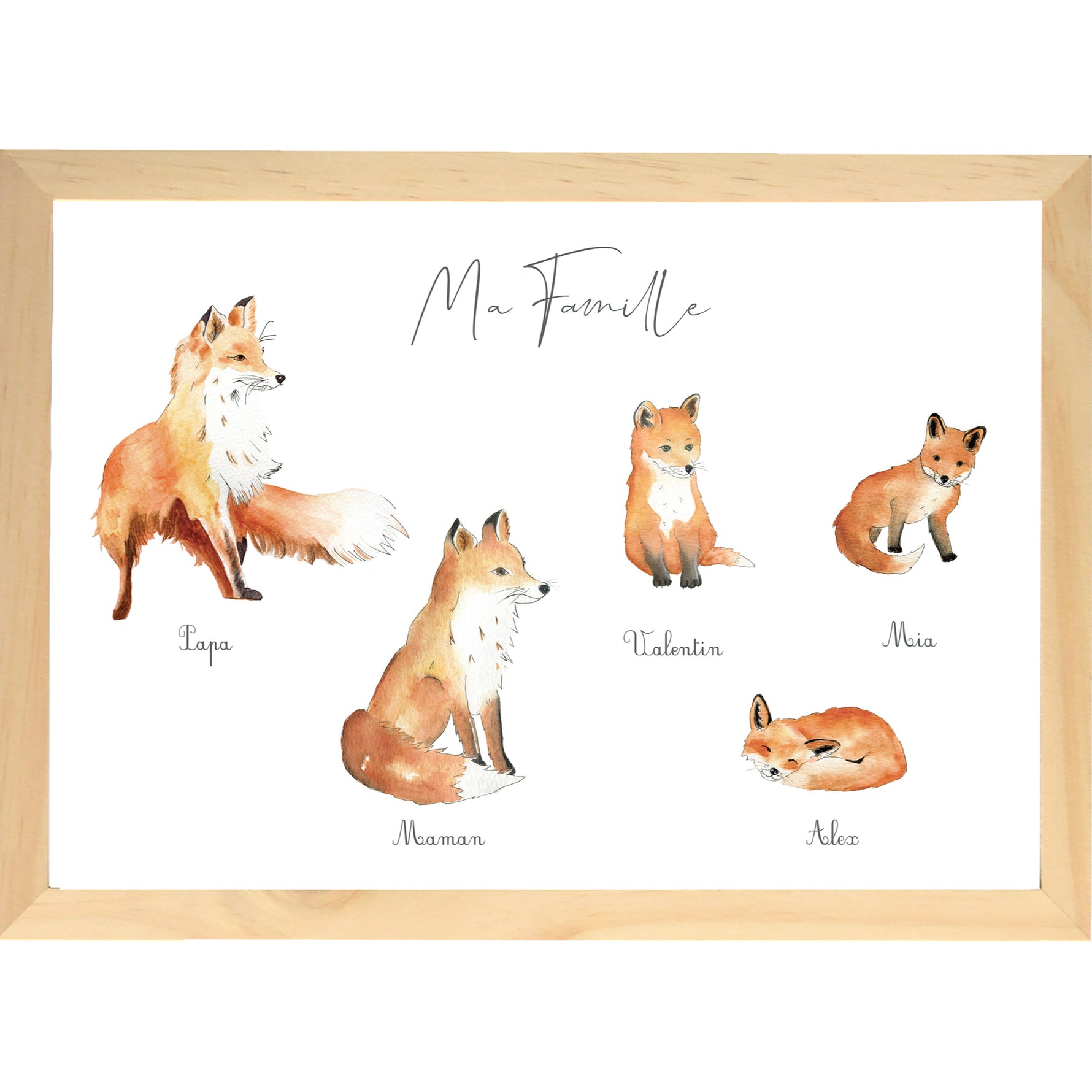 Cadre Famille renard aquarelle personnalisée image 2