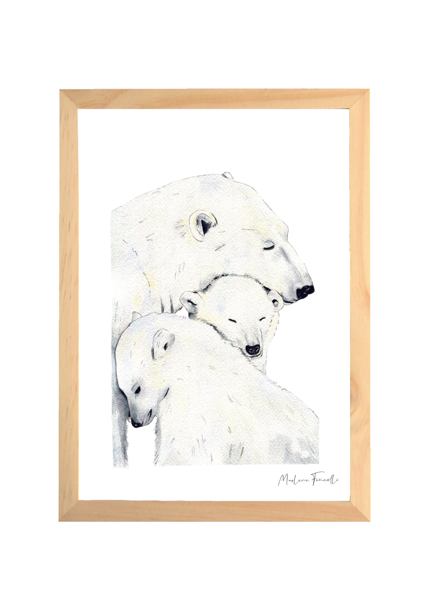 Cadre affiche aquarelle Famille Ours polaires image 0