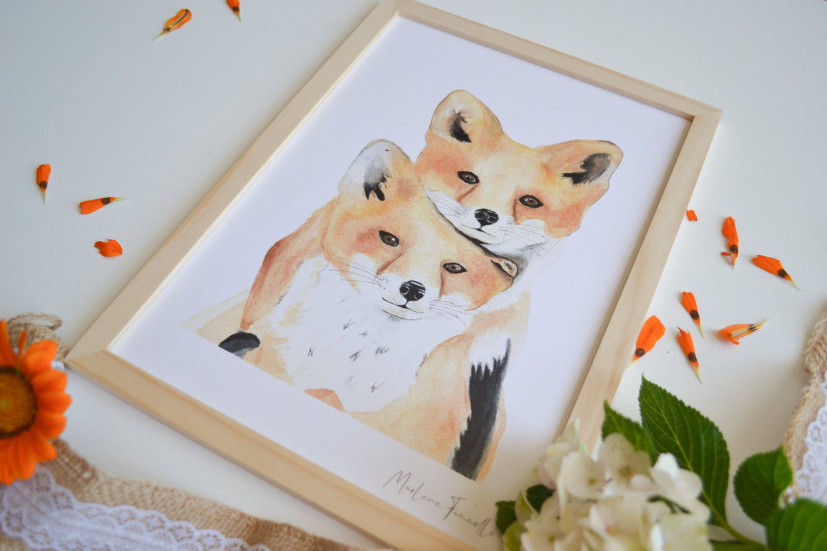 Cadre affiche aquarelle Famille Renard image 2