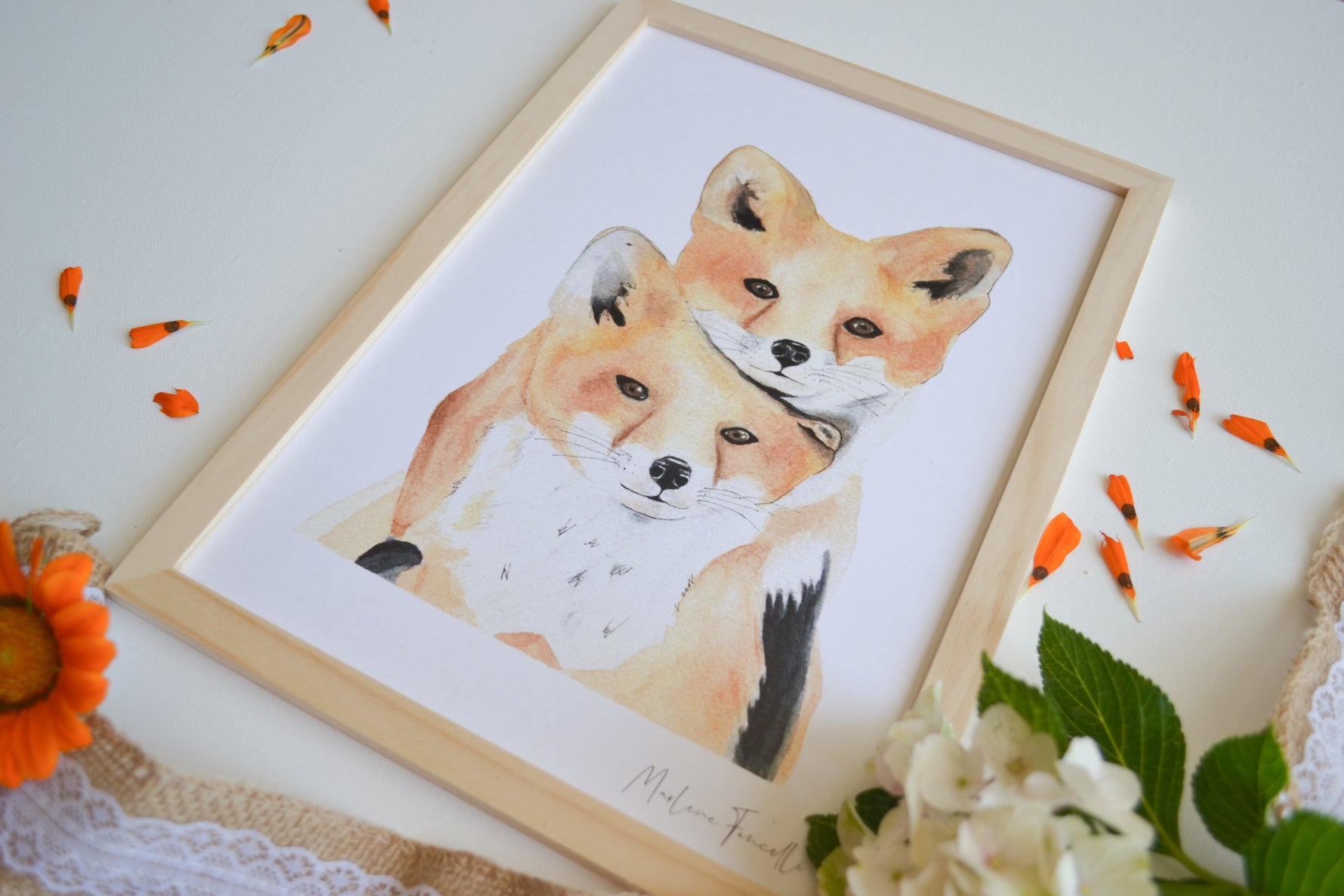 Cadre affiche aquarelle Famille Renard image 2