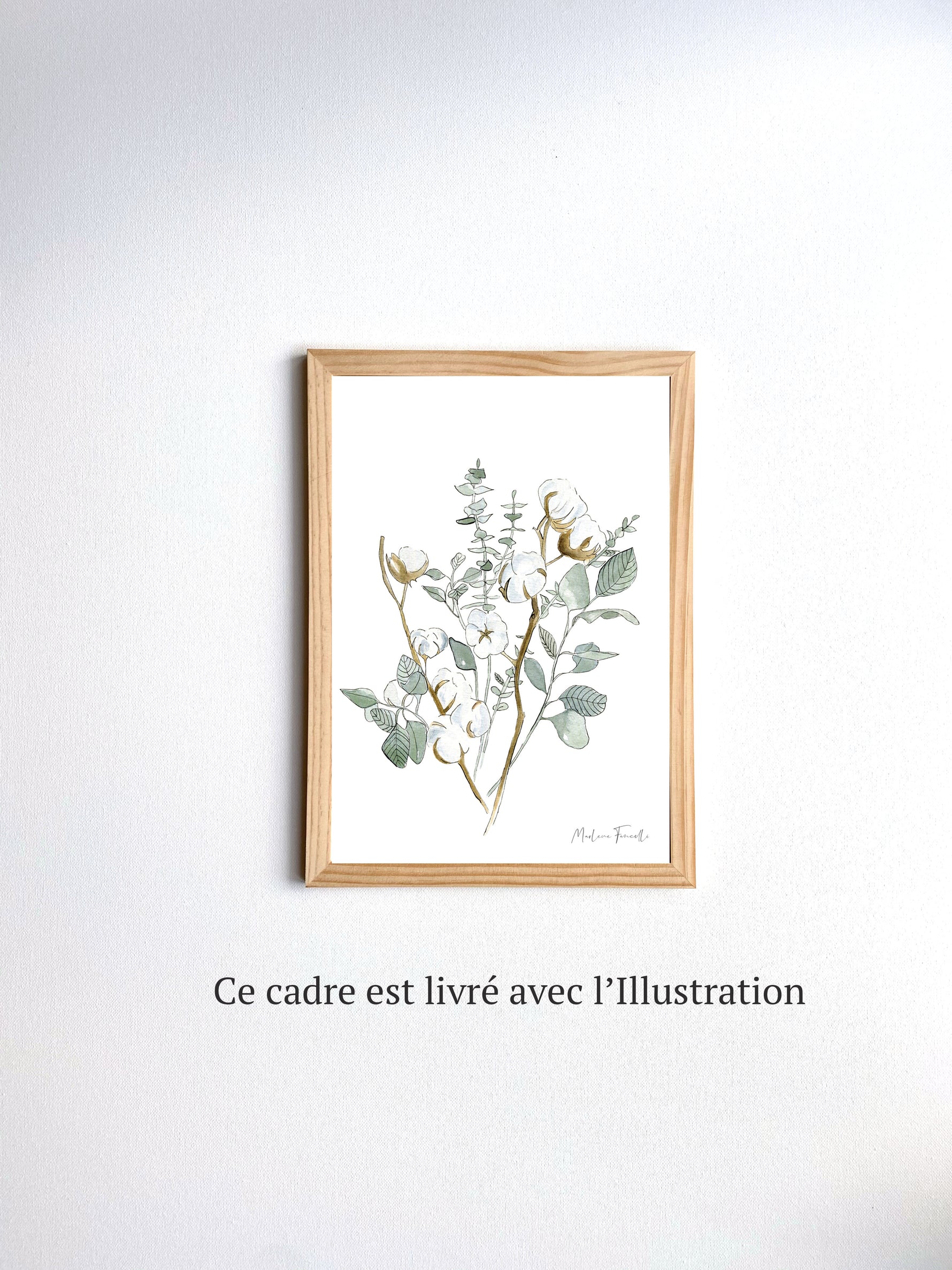 Cadre affiche aquarelle Fleurs de coton & Eucalyptus image 3