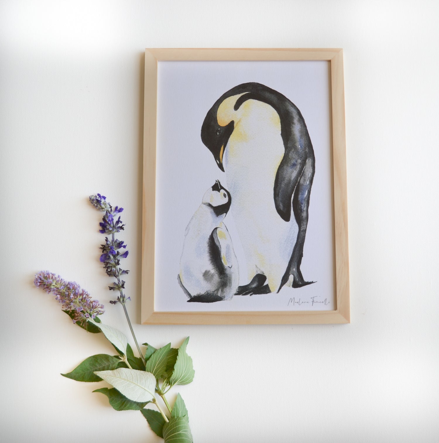 Cadre affiche aquarelle Famille Pingouin image 1