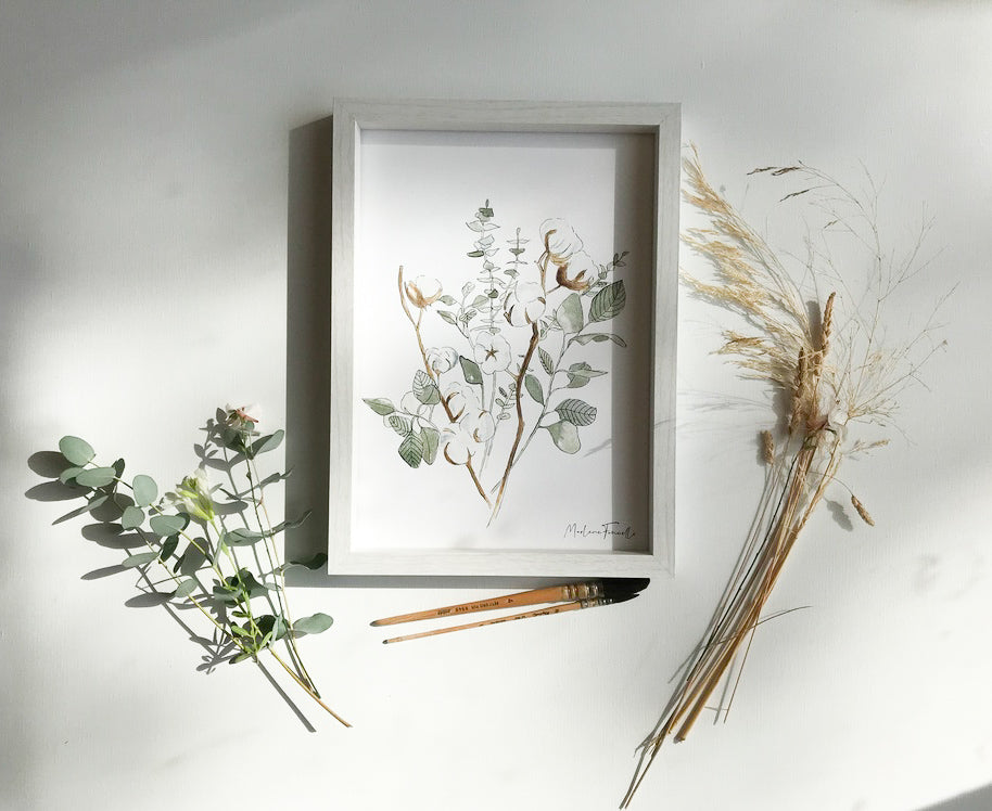 Cadre affiche aquarelle Fleurs de coton & Eucalyptus image 2