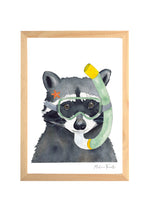 Cadre affiche aquarelle Raton Laveur Summer image 0