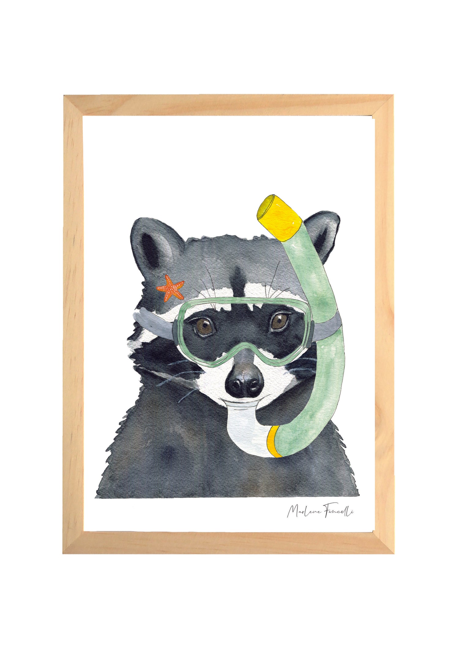 Cadre affiche aquarelle Raton Laveur Summer image 0