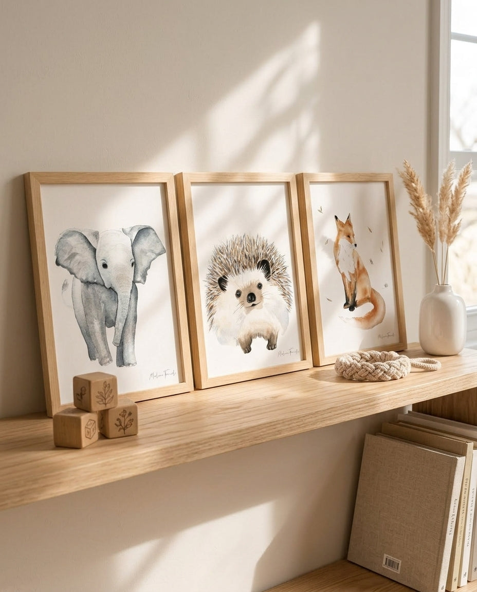 Illustration animaux aquarelle chambre enfant