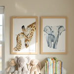Poster girafe et éléphant aquarelle chambre bébé