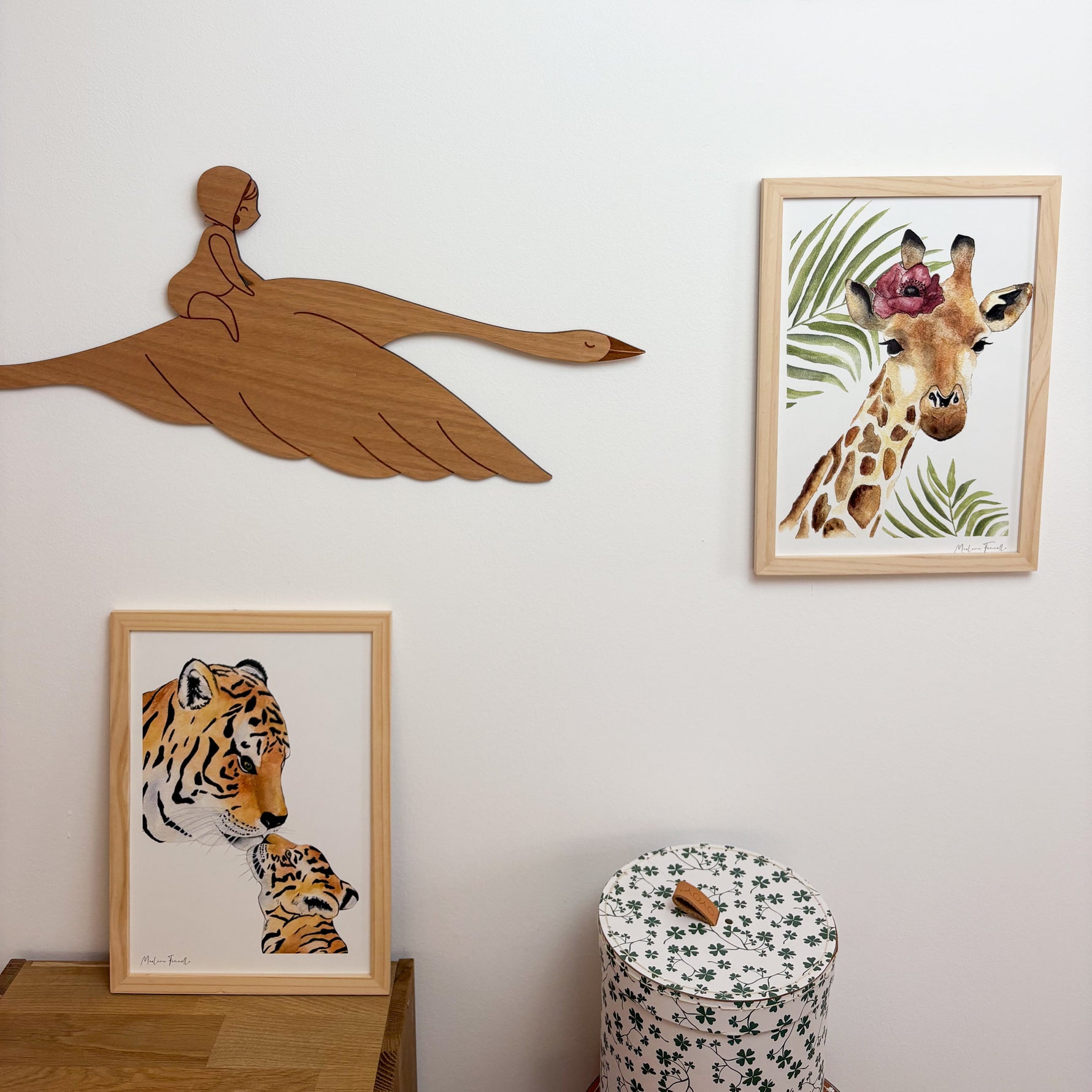 Décoration chambre enfant et bébé poster aquarelle savane Girafe fleurs