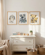 Poster aquarelle chambre enfant koala lionceau lapin pour décoration chambre bébé