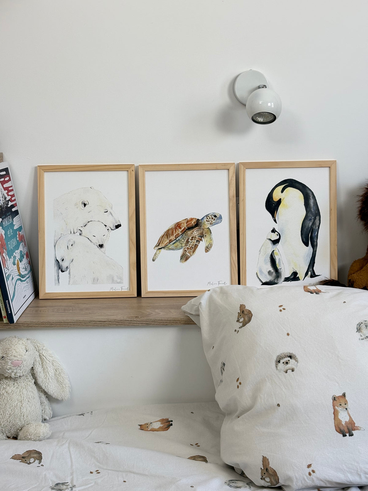 Affiches thème mer pour décoration chambre enfant : pingouin, ours polaire, tortue