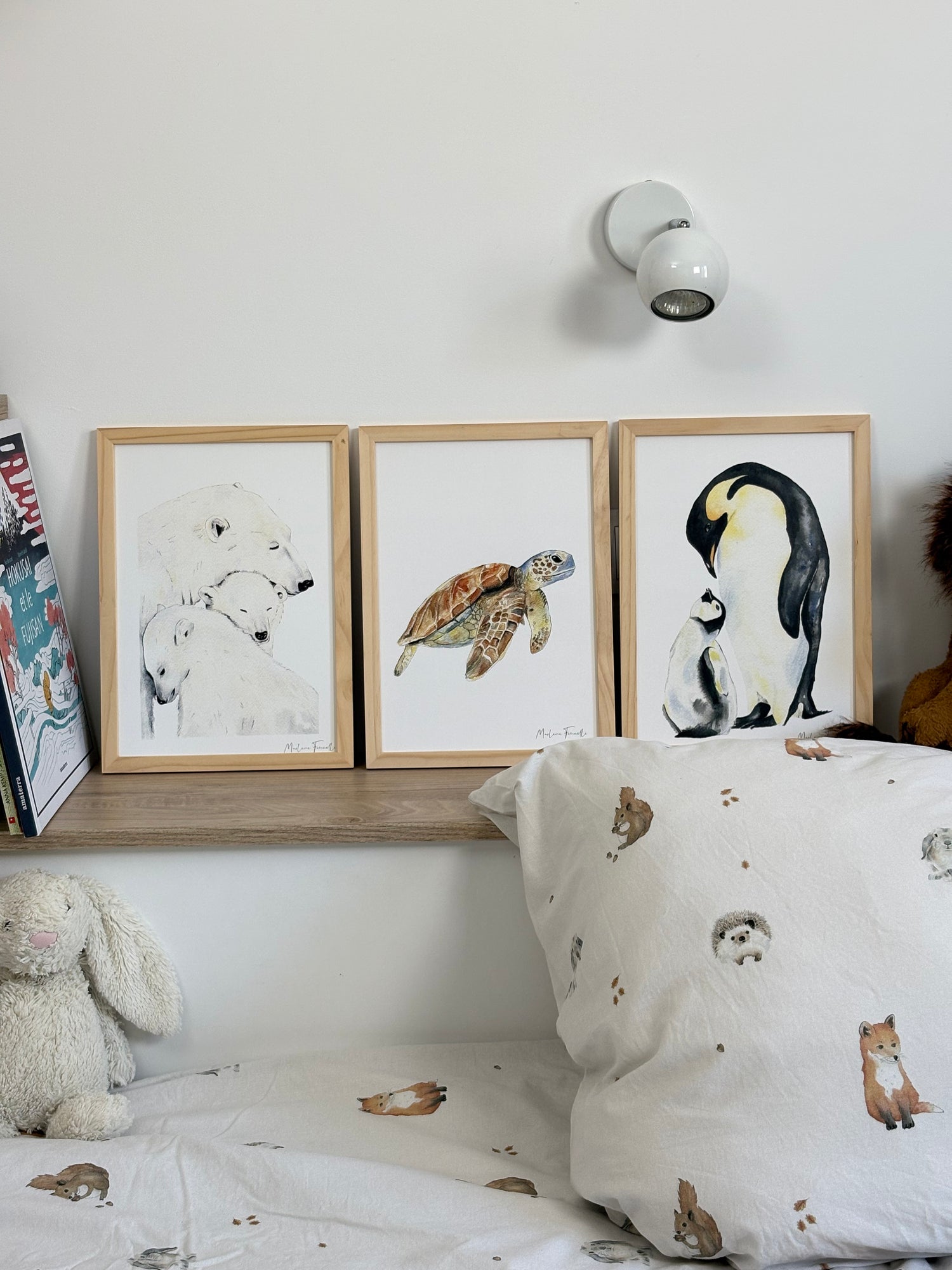 Affiches thème mer pour décoration chambre enfant : pingouin, ours polaire, tortue