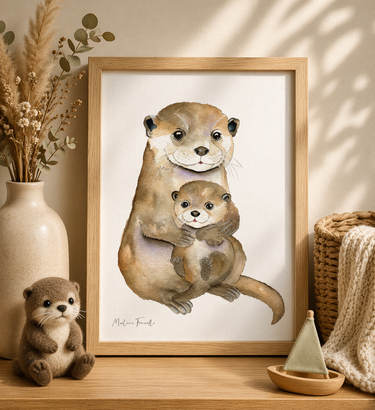 Poster loutre aquarelle pour décoration chambre bébé et enfant