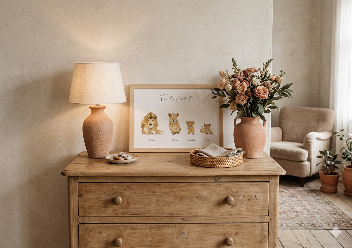 Affiche famille lion à personnaliser avec prénom enfant et parents