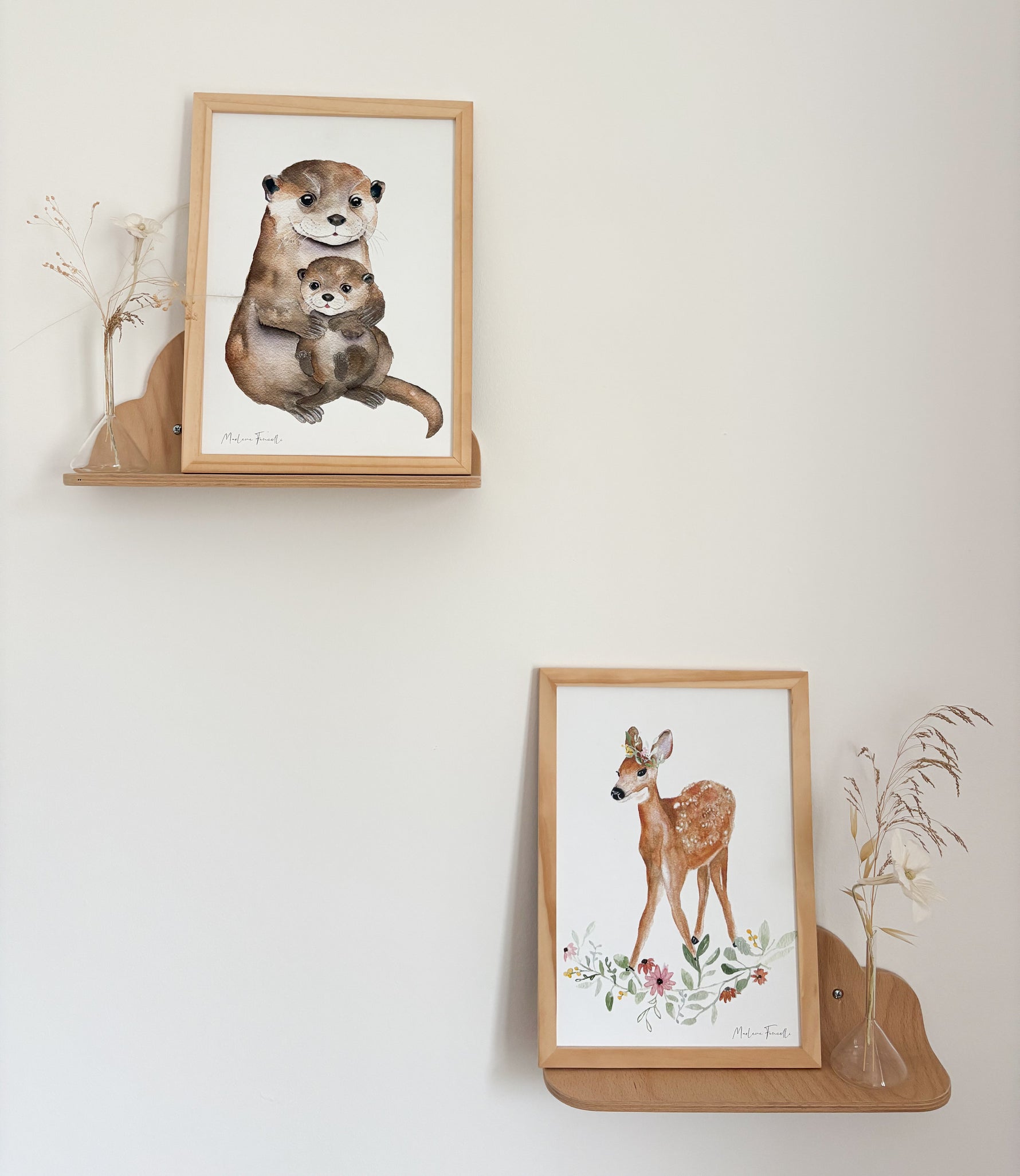 Poster aquarelle loutre et biche décoration chambre enfant