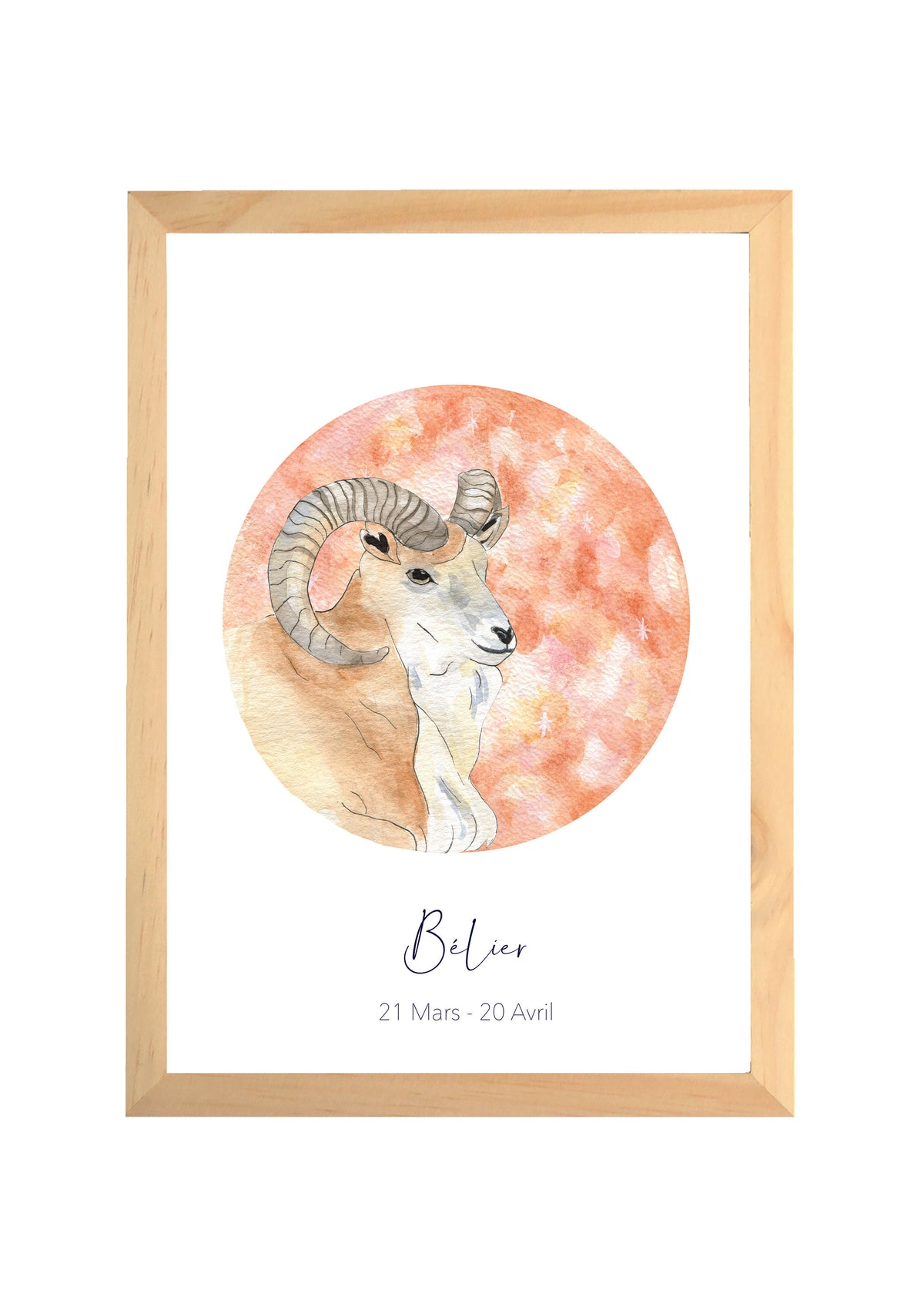 Affiche aquarelle signe du zodiaque Bélier terracotta