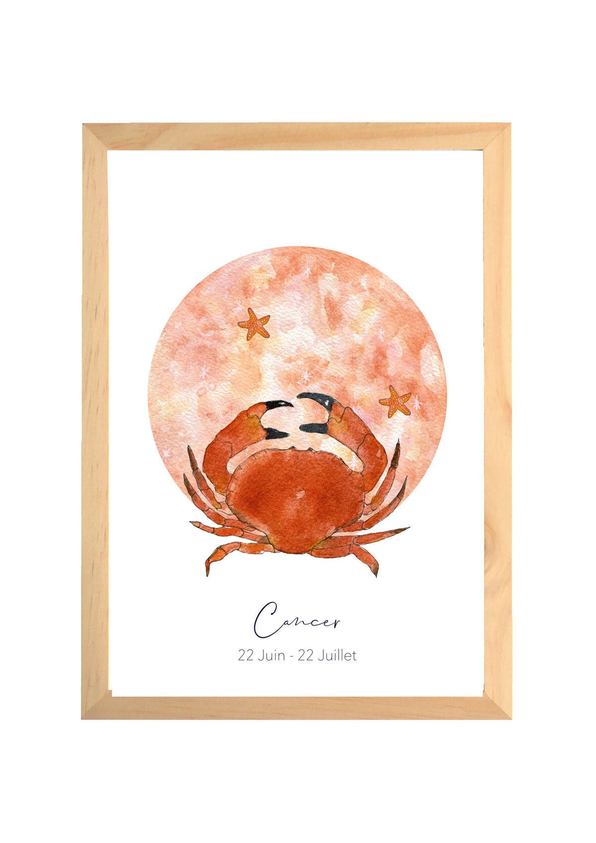 Affiche aquarelle signe du zodiaque Cancer terracotta