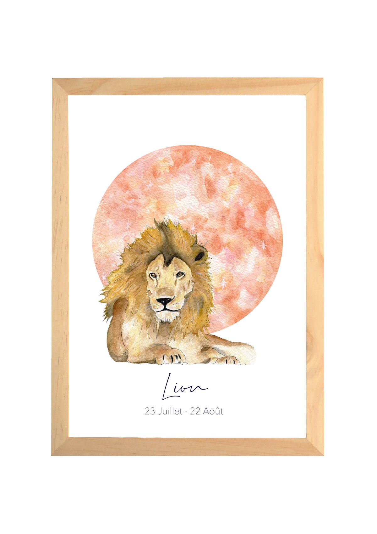 Affiche aquarelle signe du zodiaque Lion terracotta