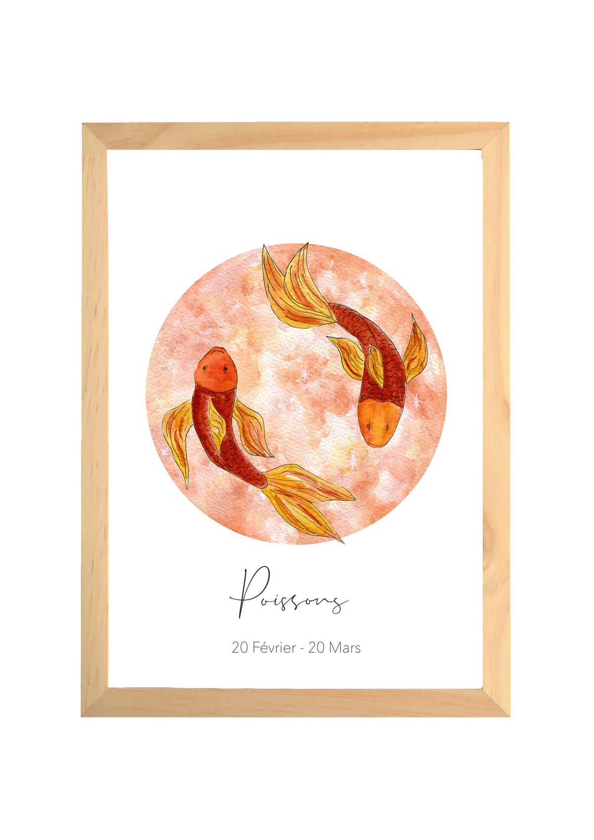 Affiche aquarelle signe du zodiaque Poissons terracotta