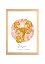 Affiche aquarelle signe du zodiaque Scorpion terracotta