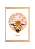 Affiche aquarelle signe du zodiaque Taureau terracotta