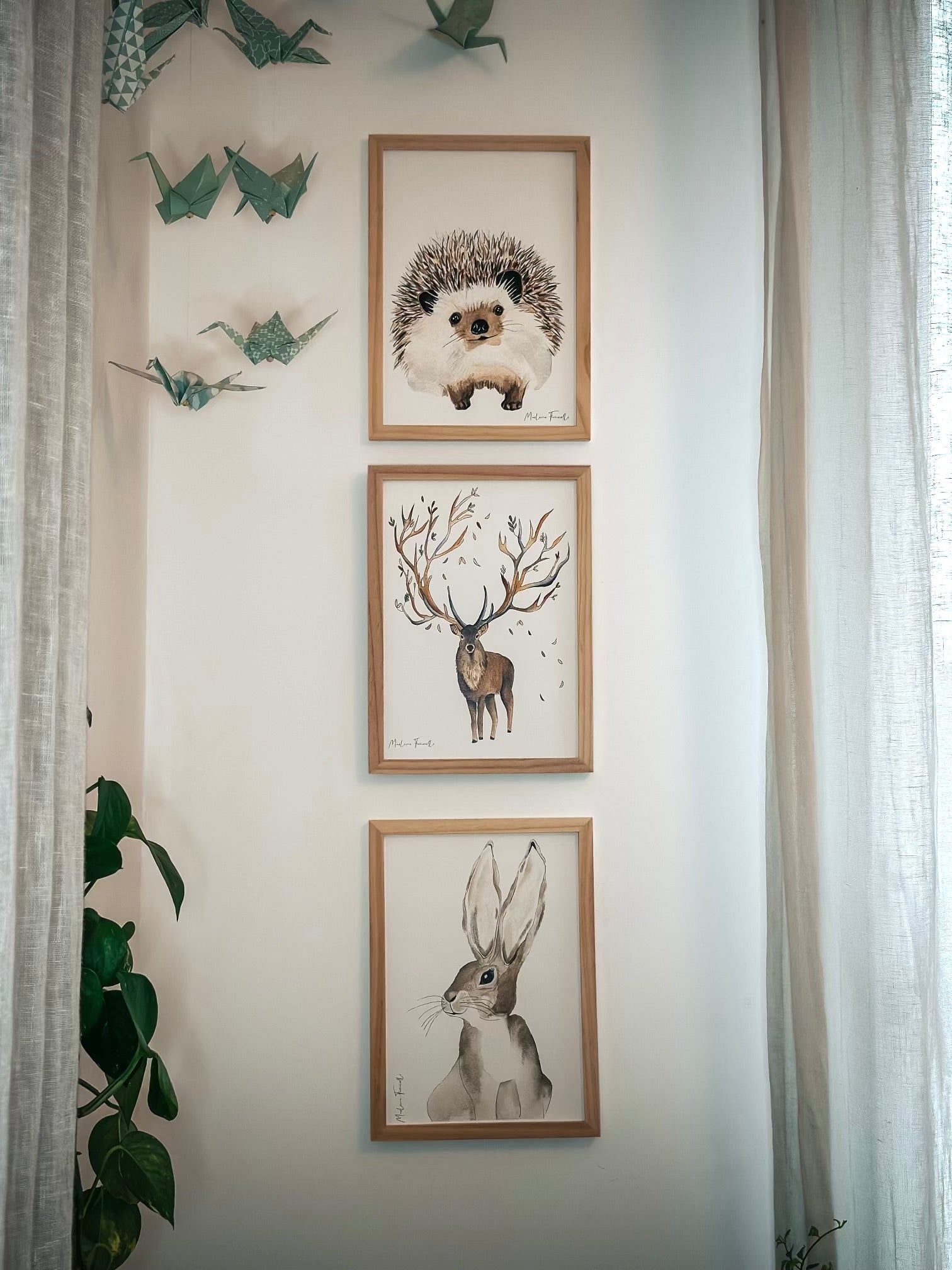 Affiche hérisson cerf lapin pour décorer une chambre enfant sur le thème de la forêt