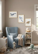 Poster thème mer et océan baleine, tortue, dauphin