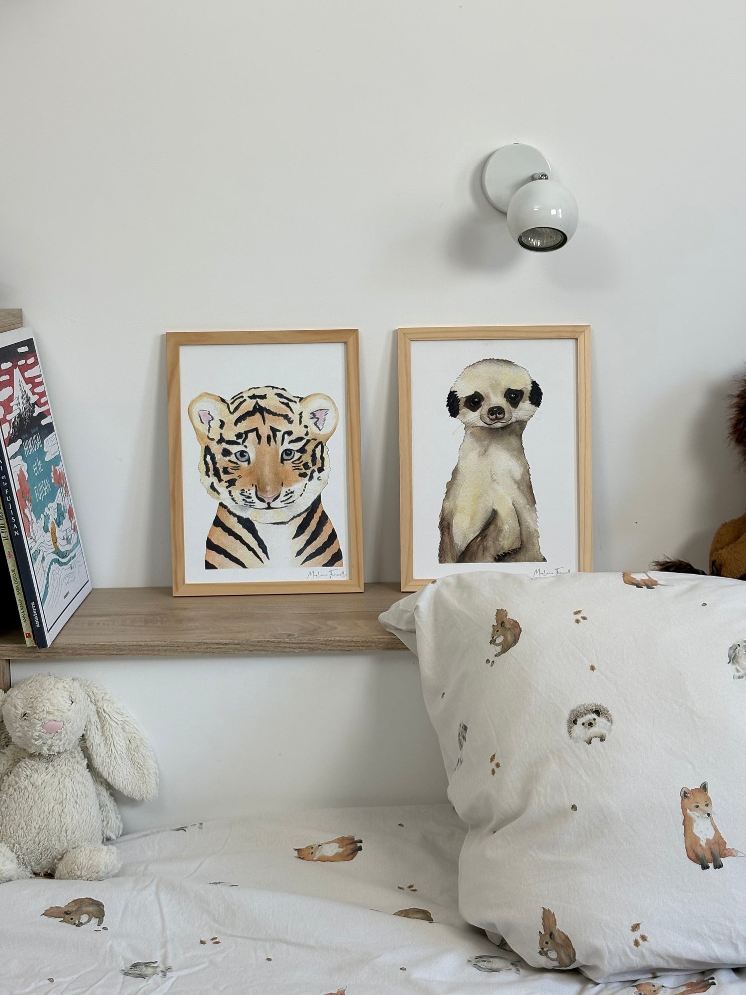 Poster tigre et suricate aquarelle pour décoration chambre enfant