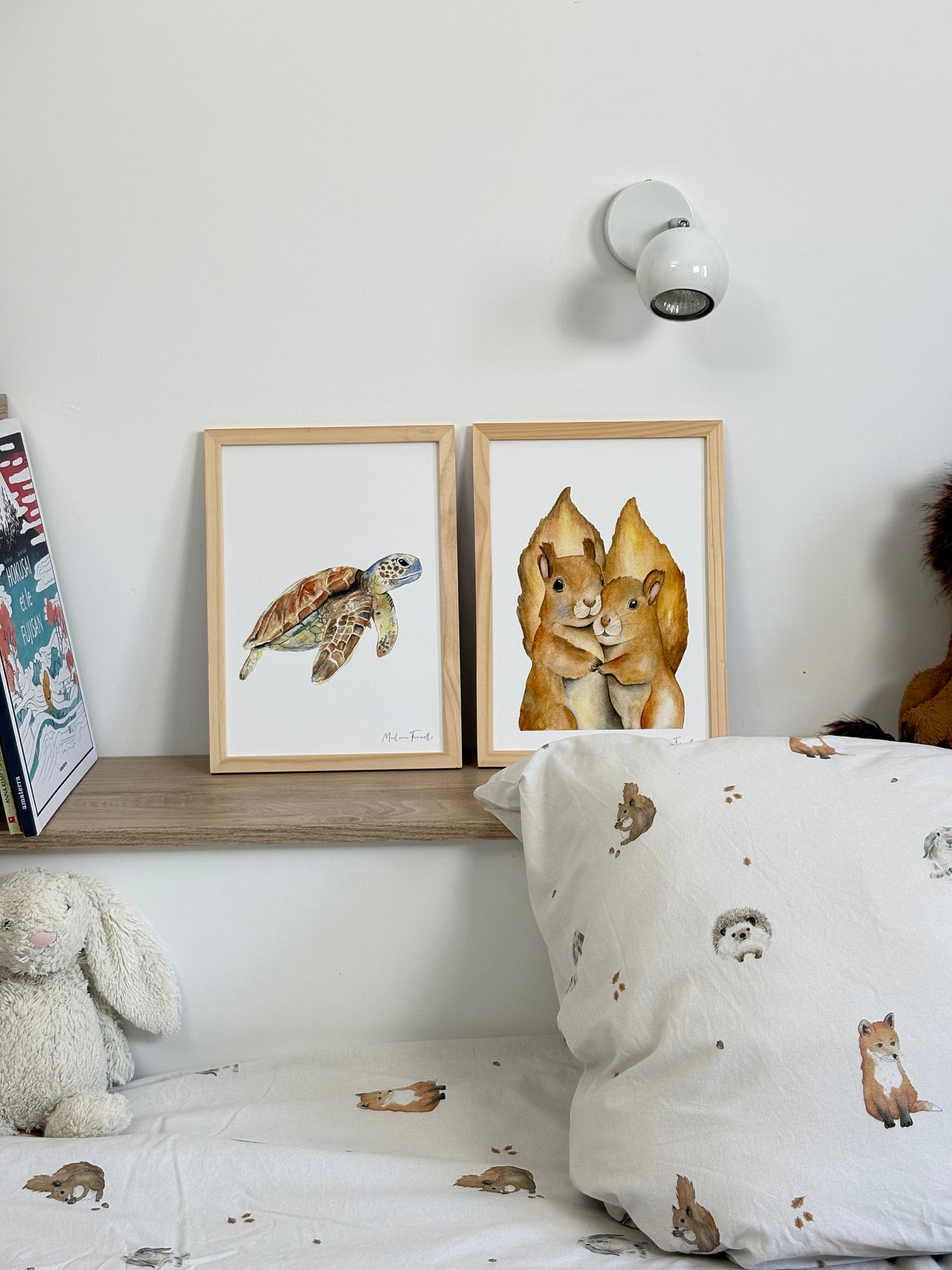 poster tortue et ecureuil aquarelle pour décorer chambre enfant et bébé