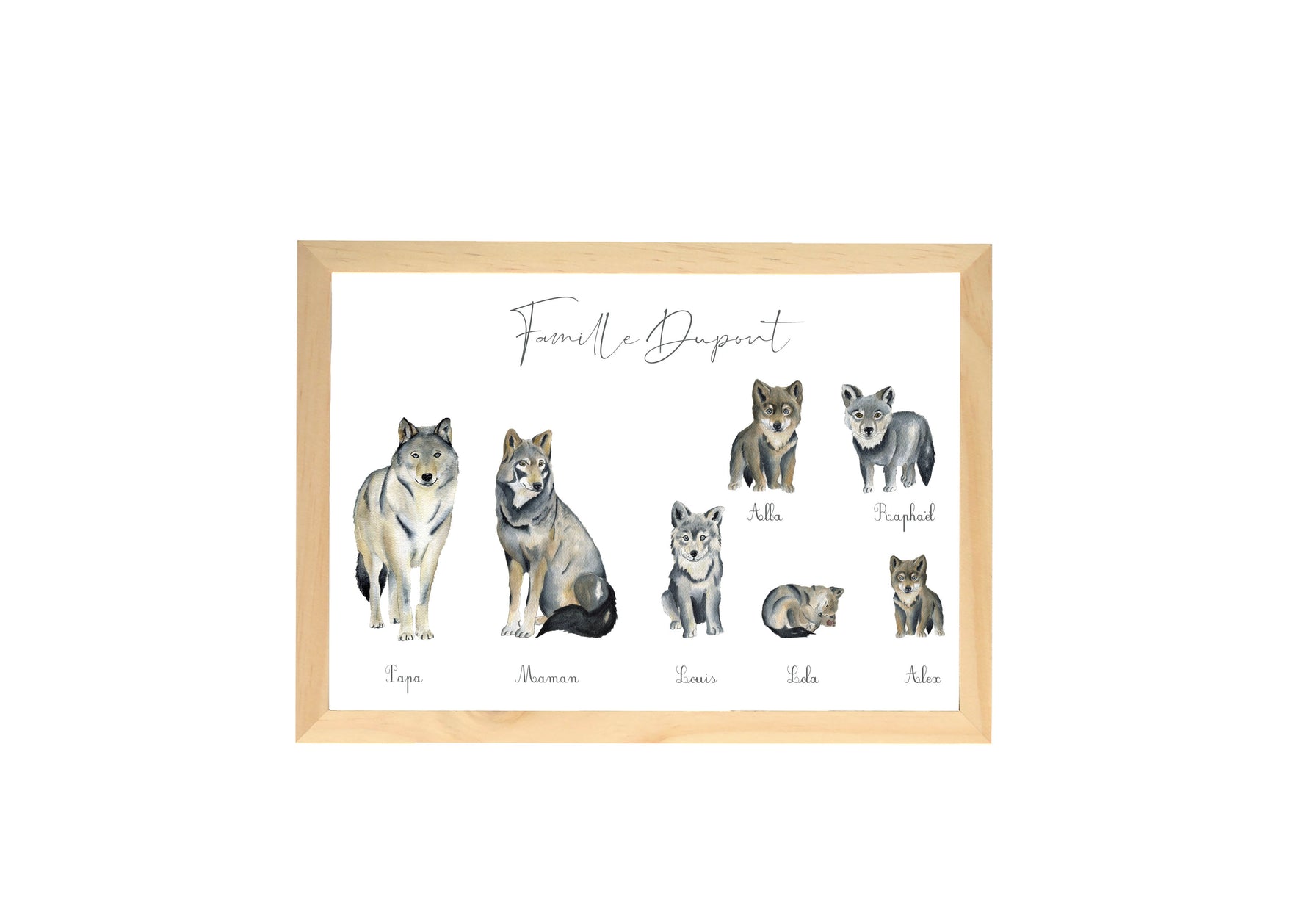 Affiche famille loup personnalisée thème forêt